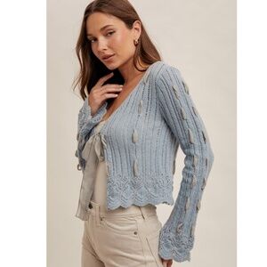 🌟 “The Paris" Blue Chiffon Ribbon Cardigan